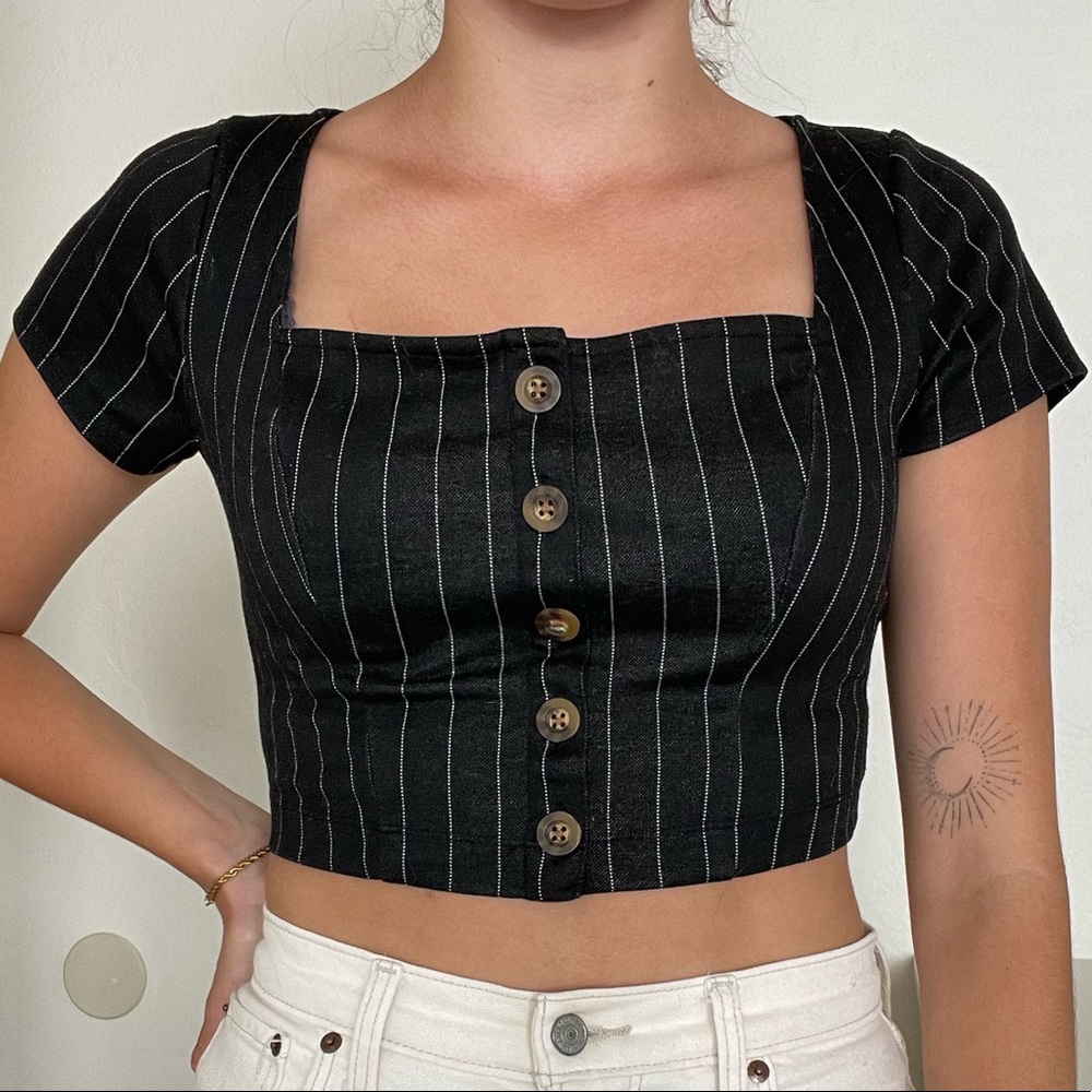 Hollister pinstripe button up crop top